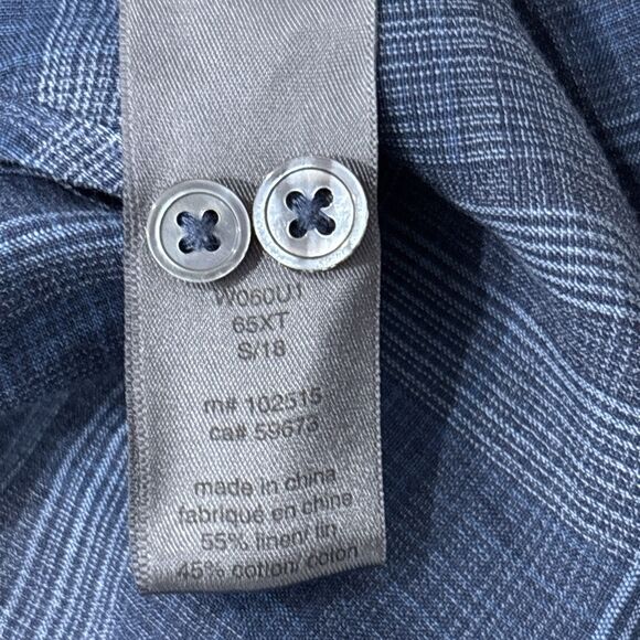 John Varvatos Shirt Mens Medium Blue Plaid Linen Cotton Long Sleeve Button Front - Picture 7 of 9